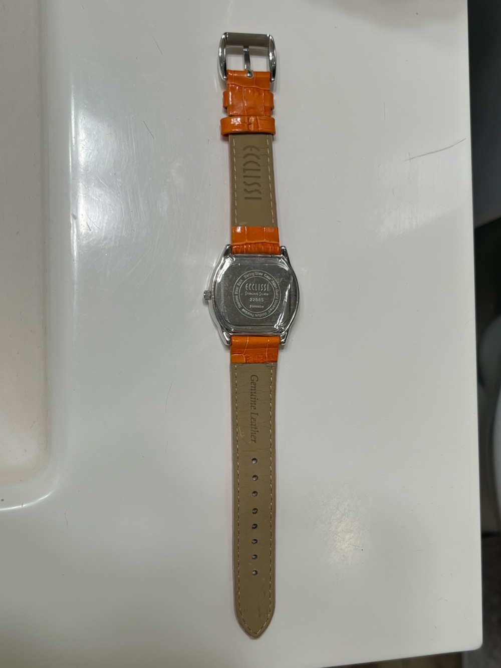 ECCLISSI STERLING SILVER QUARTZ Watch W/ORIGINAL ORANGE BAND 22885- New Battery - Picture 6 of 8